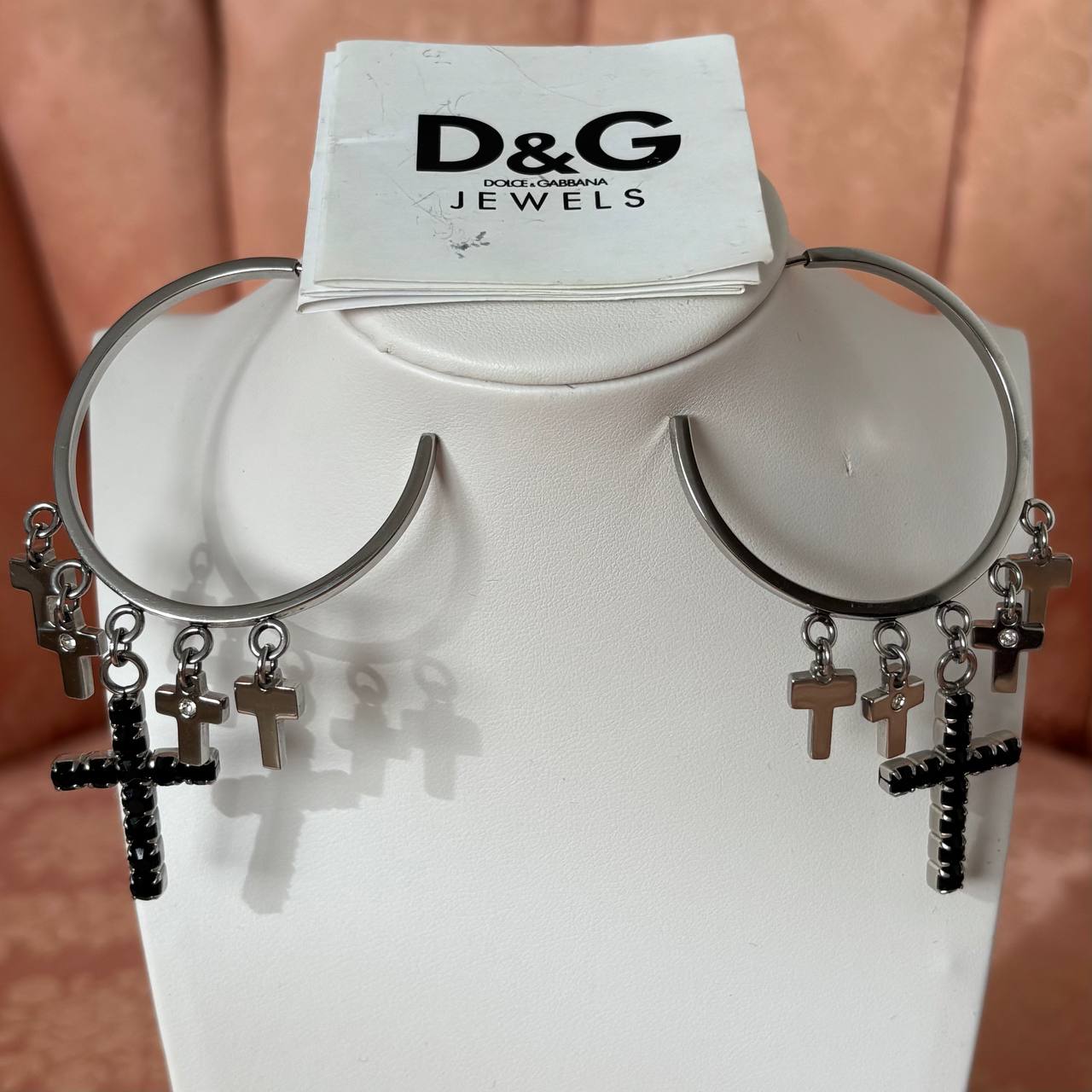 Dolce Gabbana hoop earrings with black crosses