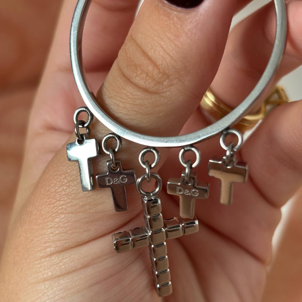 Dolce Gabbana hoop earrings with black crosses