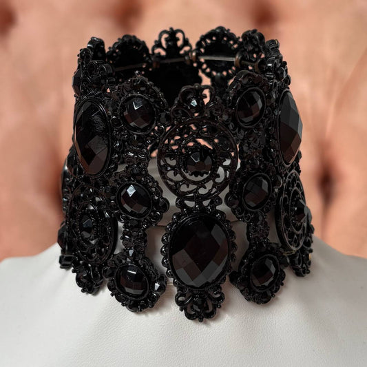 Vintage lace goth cuff bracelet with black stones