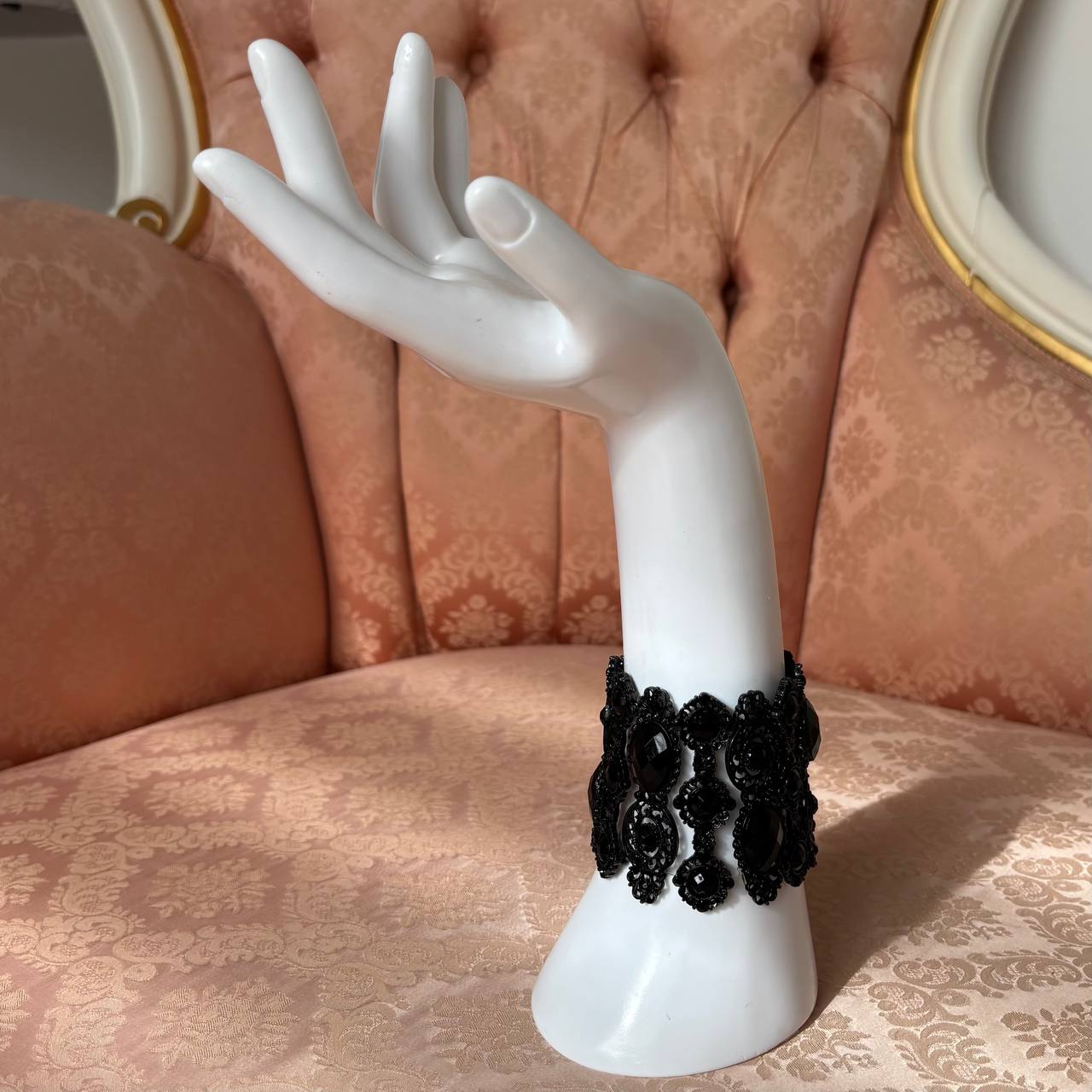 Vintage lace goth cuff bracelet with black stones