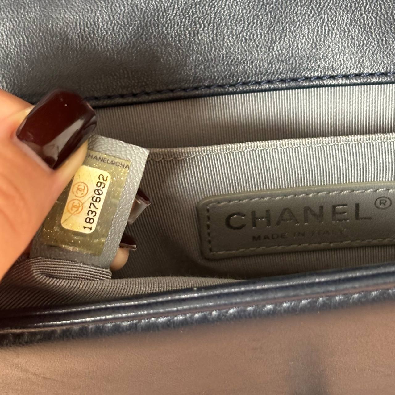 Chanel Le Boy shoulder bag velvet navy