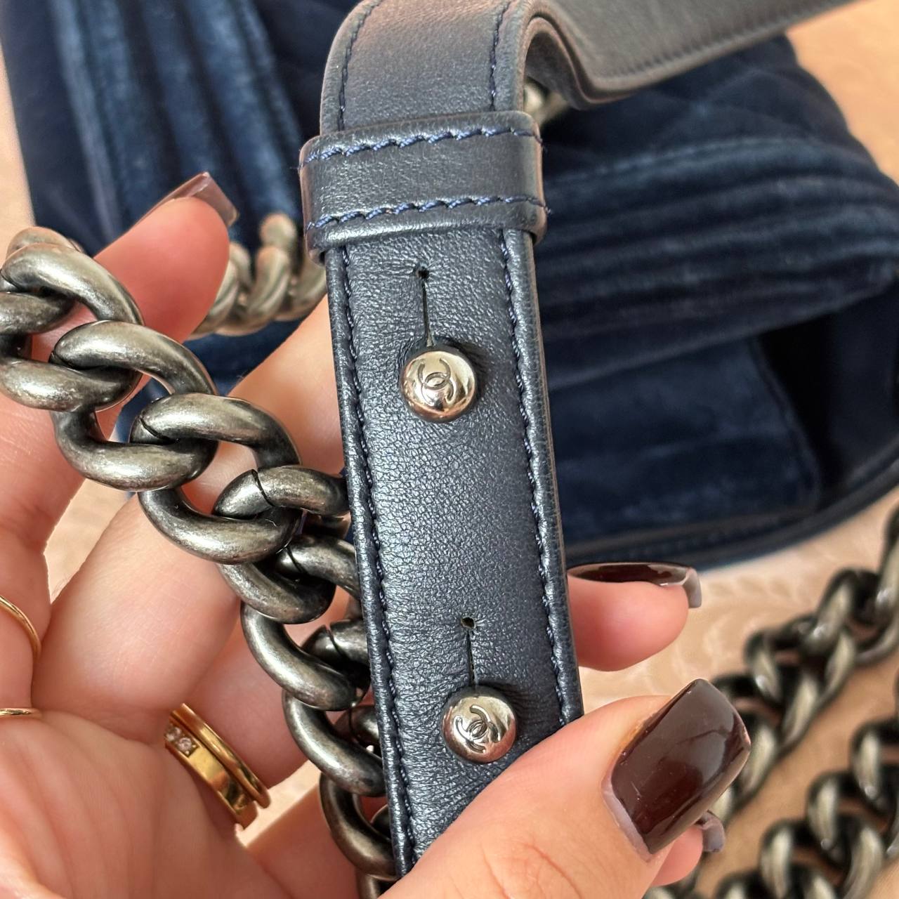 Chanel Le Boy shoulder bag velvet navy