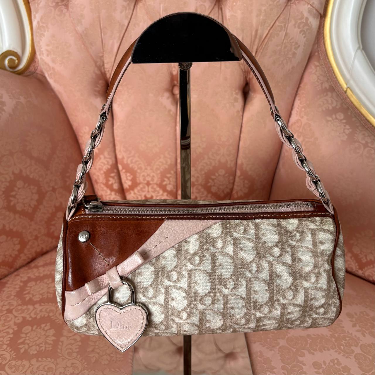 Christian Dior romantic beige and pink monogram bag
