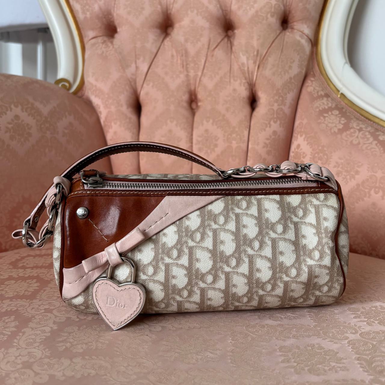 Christian Dior romantic beige and pink monogram bag