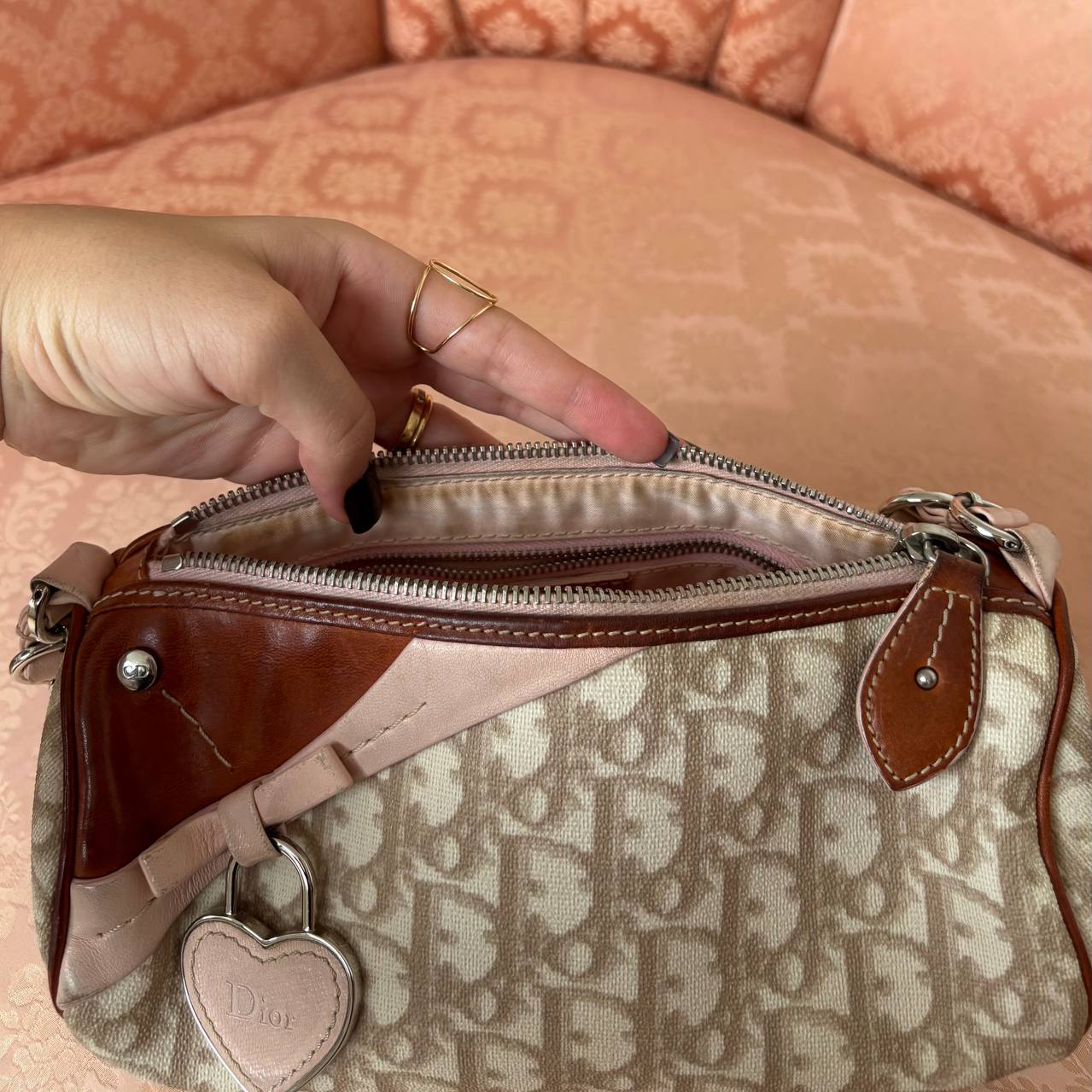Christian Dior romantic beige and pink monogram bag