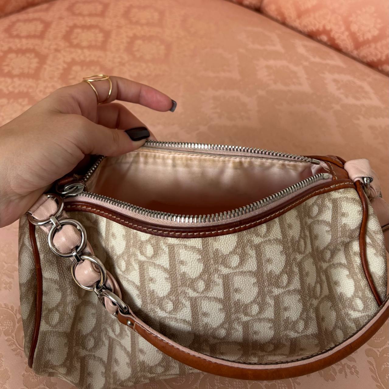 Christian Dior romantic beige and pink monogram bag