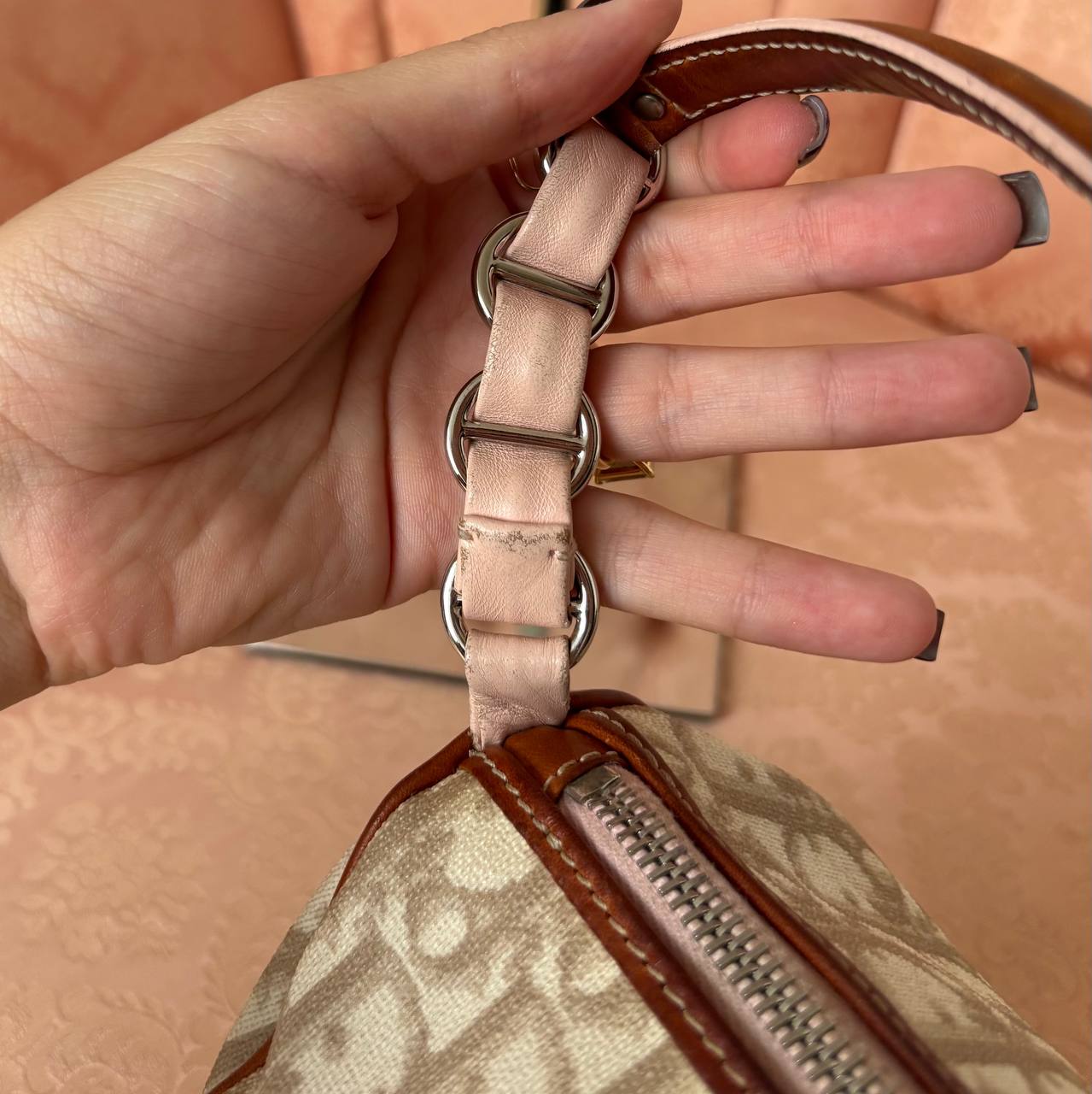 Christian Dior romantic beige and pink monogram bag