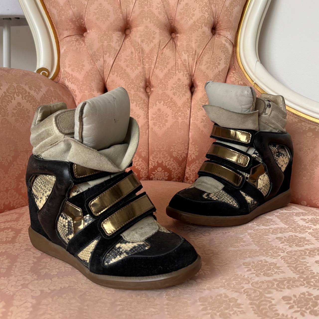 Isabel Marant suede Bekett sneakers golden with python snake