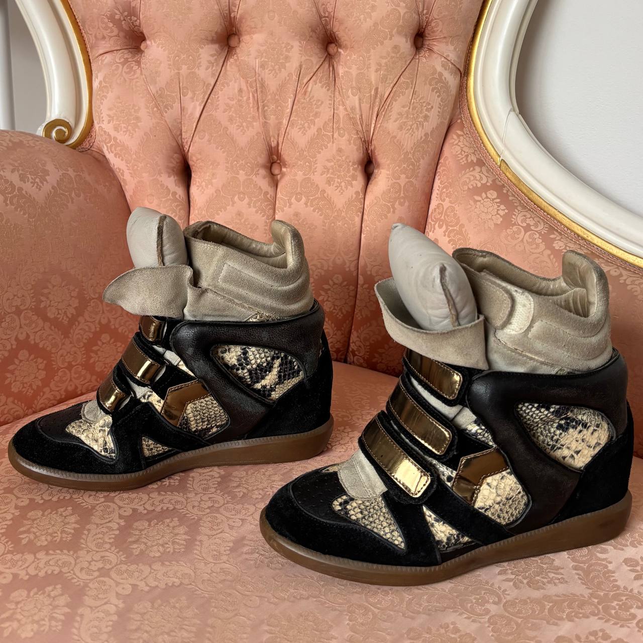 Isabel Marant suede Bekett sneakers golden with python snake