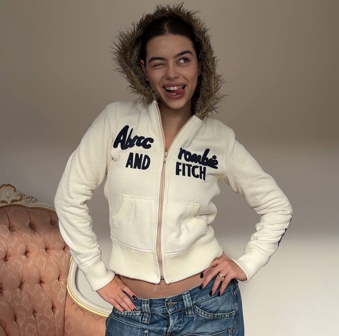 Abercrombie and Fitch hoodie with fur in cream