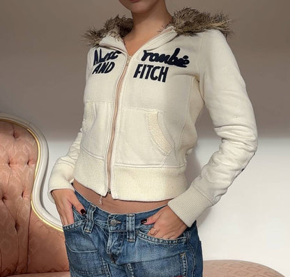 Abercrombie and Fitch hoodie with fur in cream
