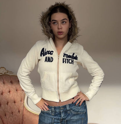 Abercrombie and Fitch hoodie with fur in cream
