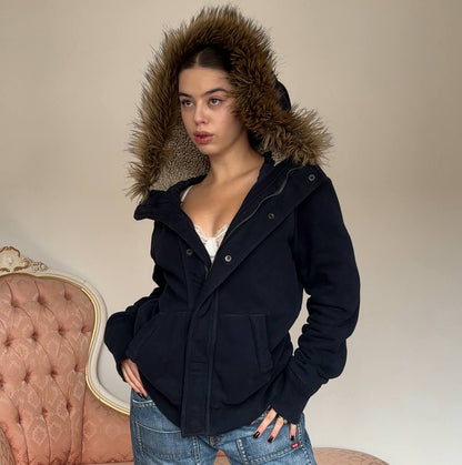 Abercrombie and Fitch fur hoodie coat zip-jacket