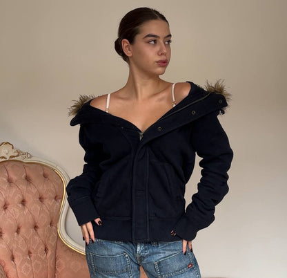 Abercrombie and Fitch fur hoodie coat zip-jacket