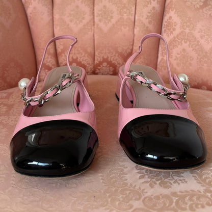 Miu pink and black patent leather black Mary Janes