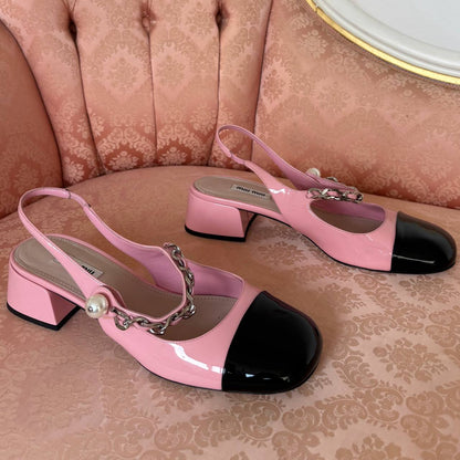 Miu pink and black patent leather black Mary Janes