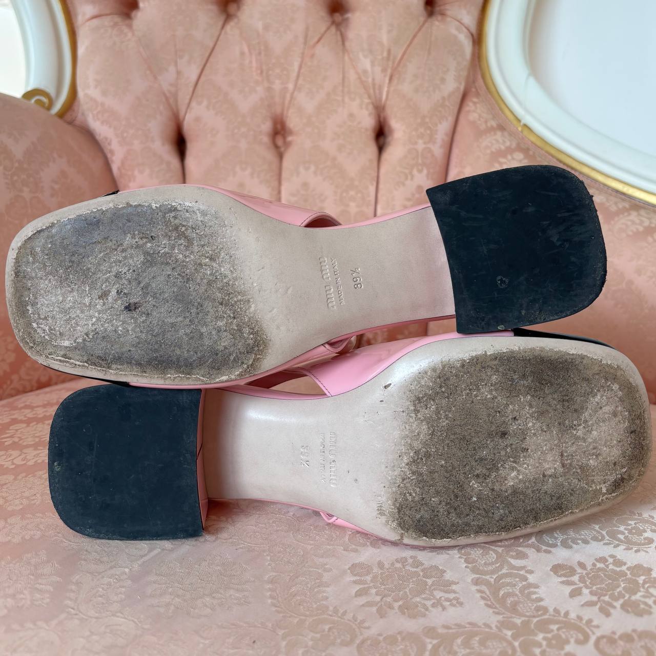 Miu pink and black patent leather black Mary Janes