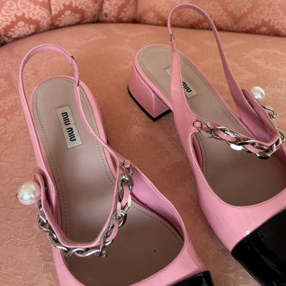 Miu pink and black patent leather black Mary Janes