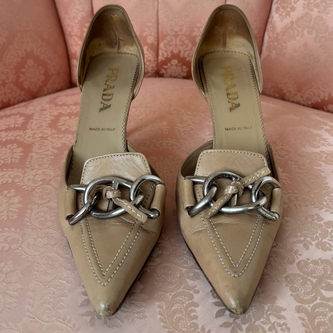 Prada beige/camel leather kitten heels