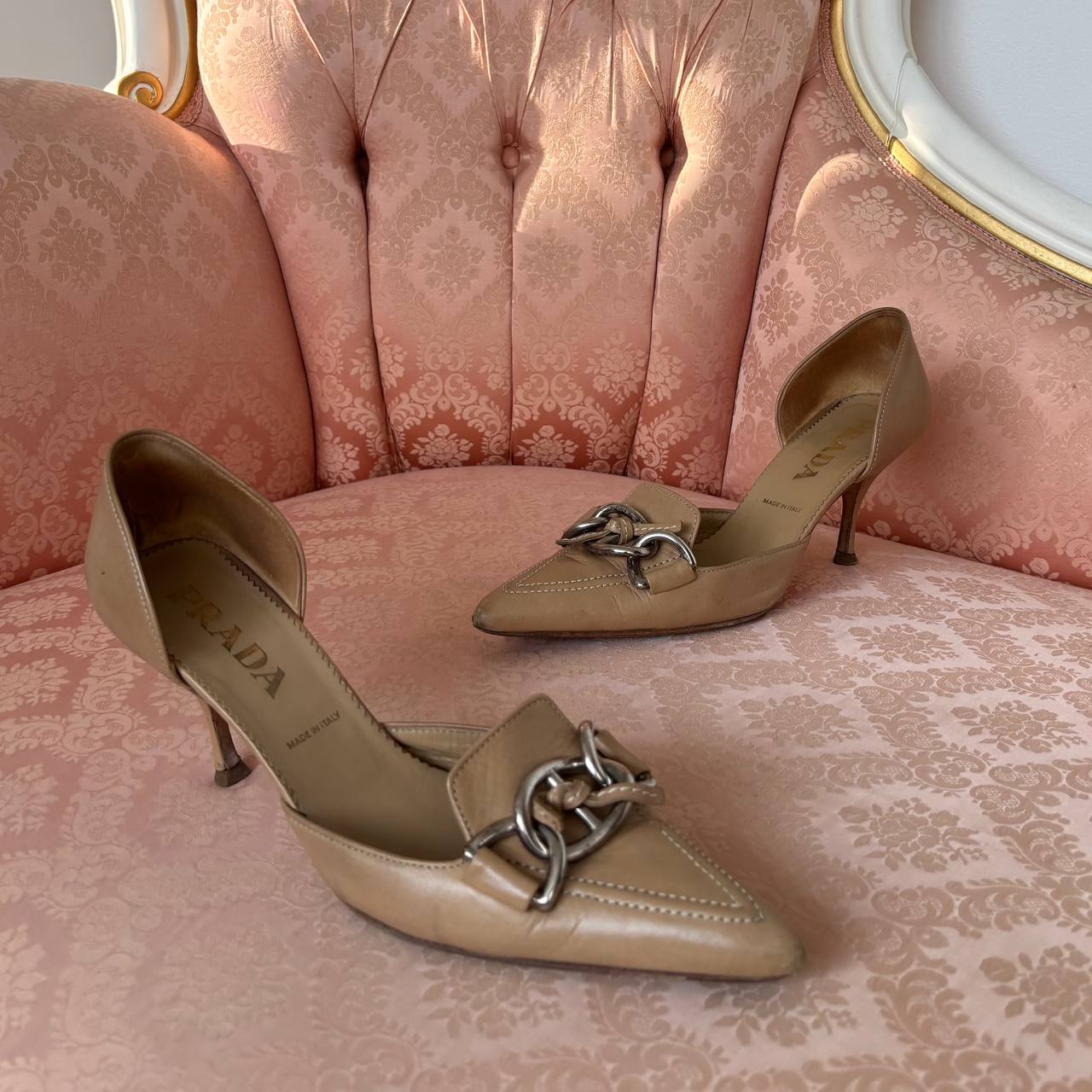 Prada beige/camel leather kitten heels