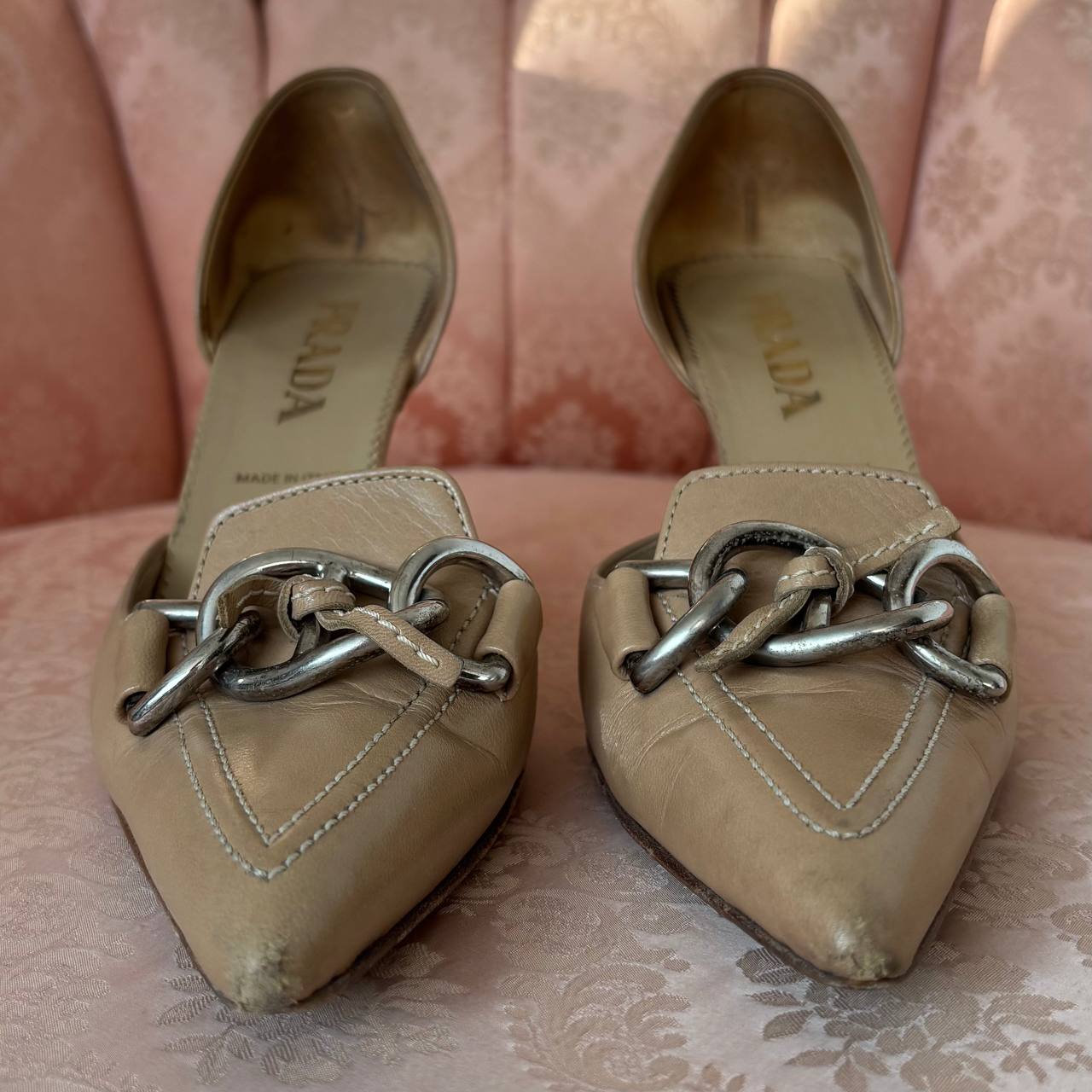 Prada beige/camel leather kitten heels