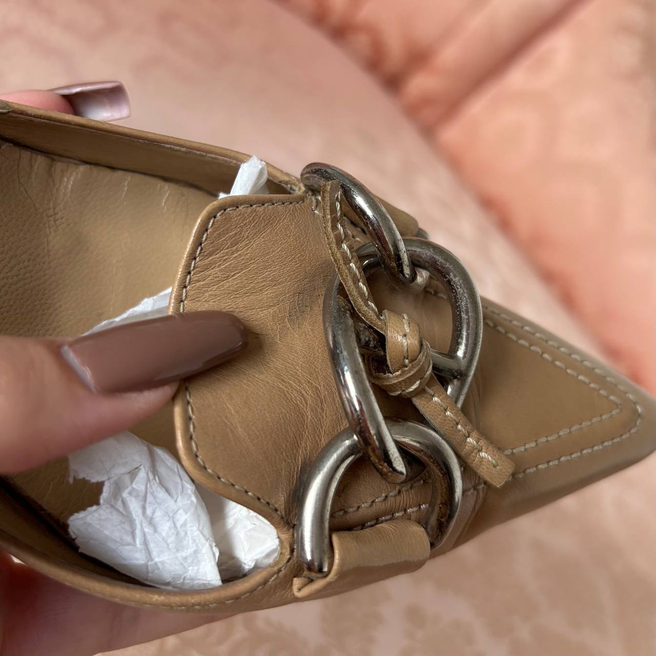 Prada beige/camel leather kitten heels
