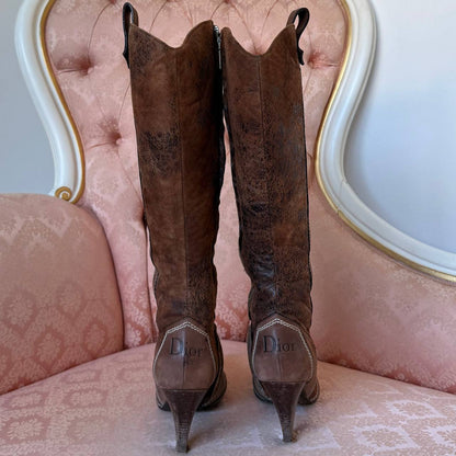 Christian Dior cowboy boots in brown