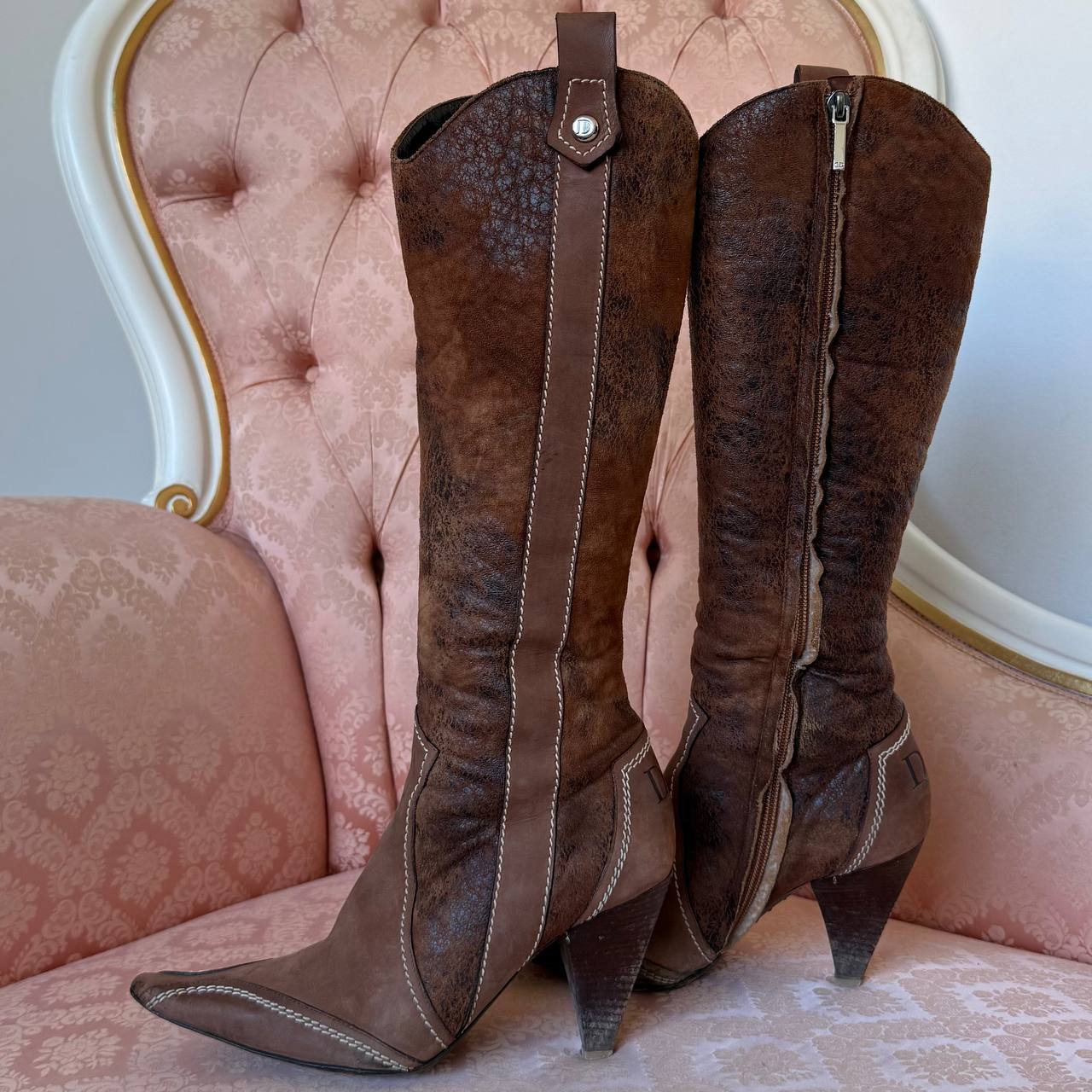 Christian Dior cowboy boots in brown