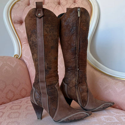 Christian Dior cowboy boots in brown