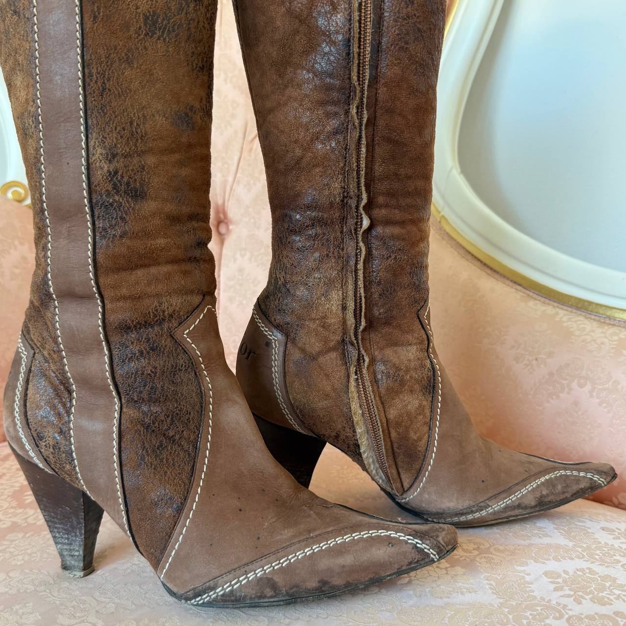 Christian Dior cowboy boots in brown