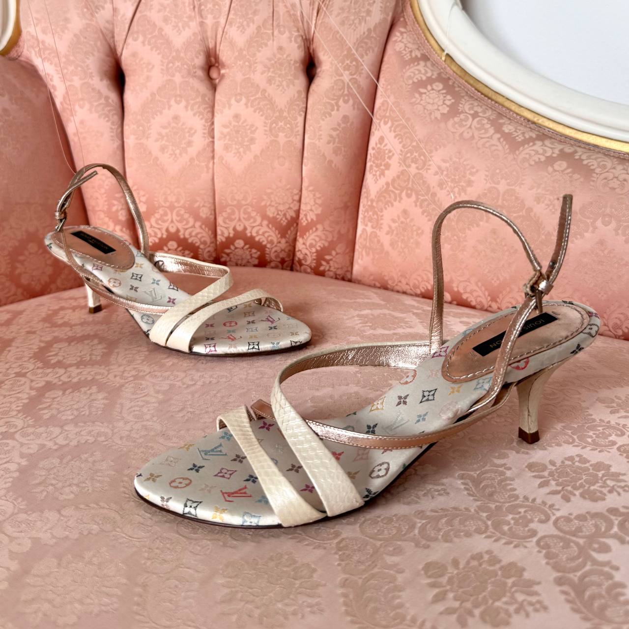 Louis Vuitton mules in white multicolour monogram