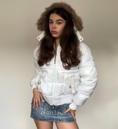 St. Diego puffer coat zip-jacket bomber with fur hood