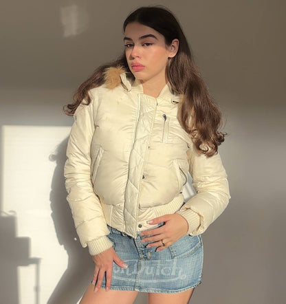 Italian puffer coat zip-jacket bomber with fur hood