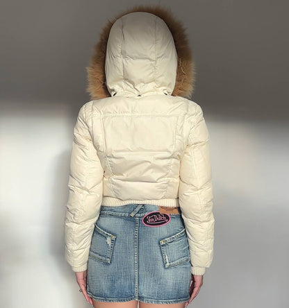 Italian puffer coat zip-jacket bomber with fur hood