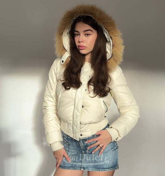 Italian puffer coat zip-jacket bomber with fur hood