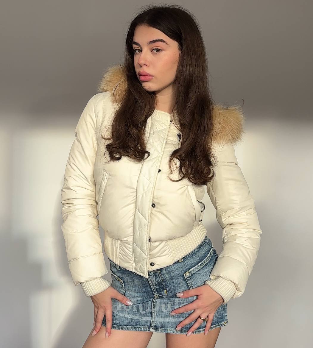 Italian puffer coat zip-jacket bomber with fur hood
