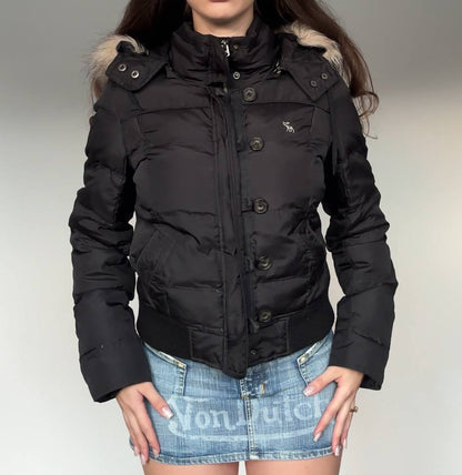 Abercrombie and Fitch puffer coat zip-jacket bomber with fur hood