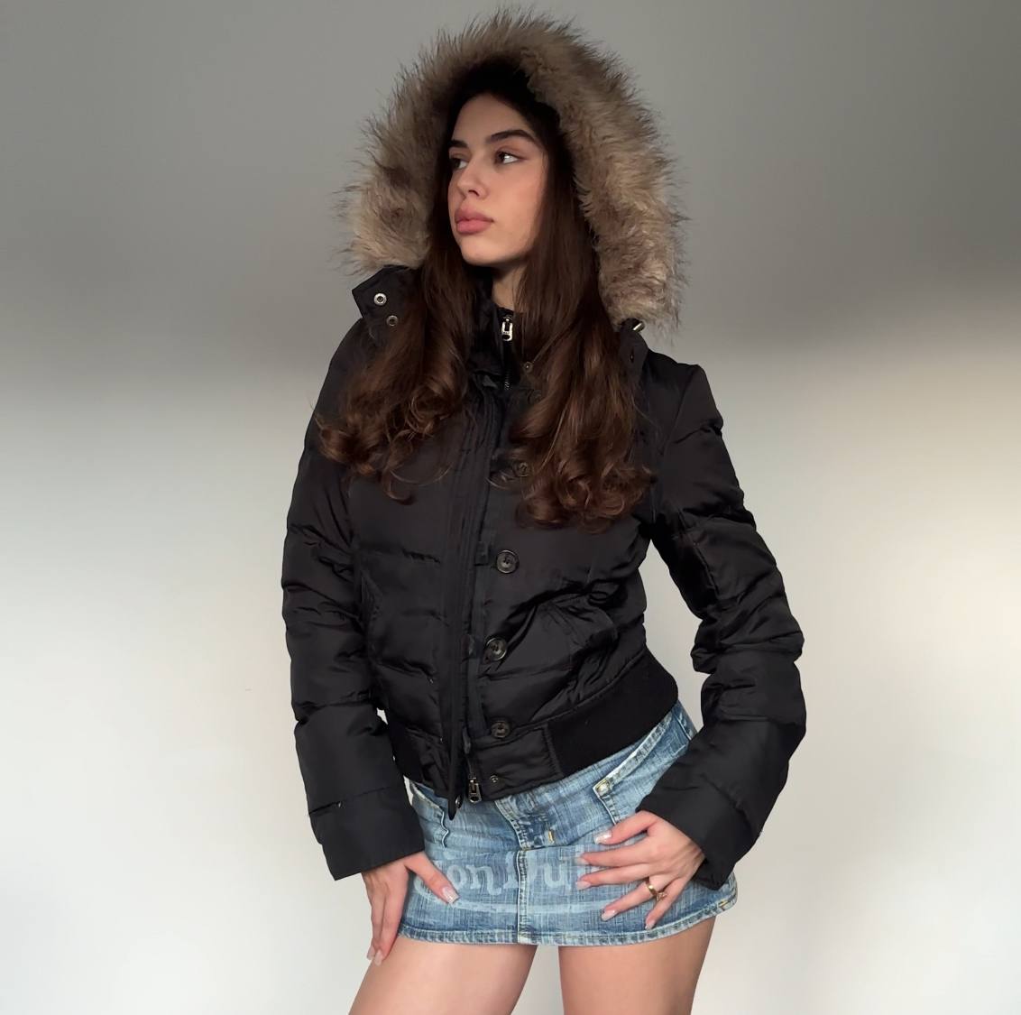 Abercrombie and Fitch puffer coat zip-jacket bomber with fur hood