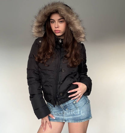 Abercrombie and Fitch puffer coat zip-jacket bomber with fur hood