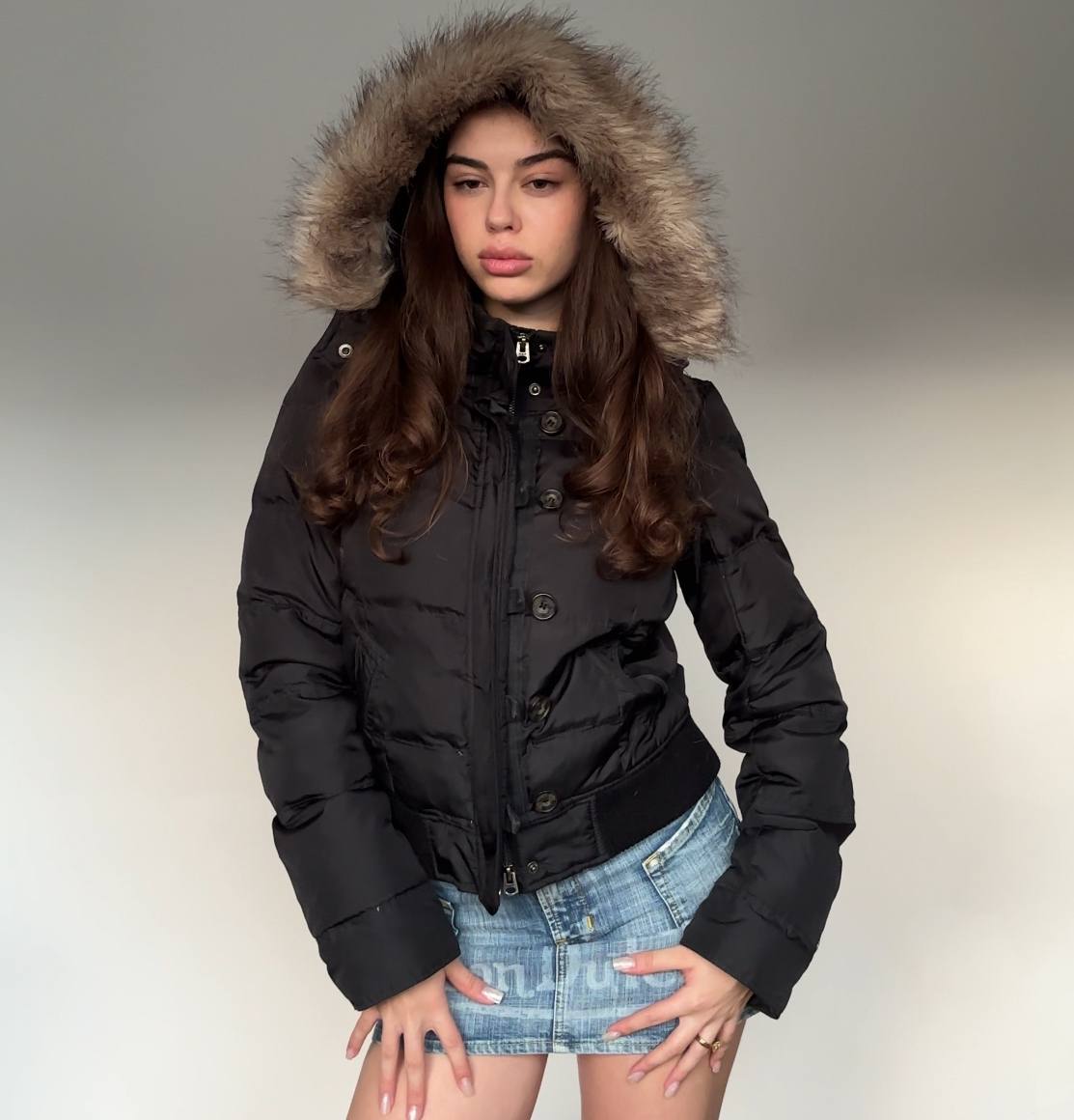 Abercrombie and Fitch puffer coat zip-jacket bomber with fur hood