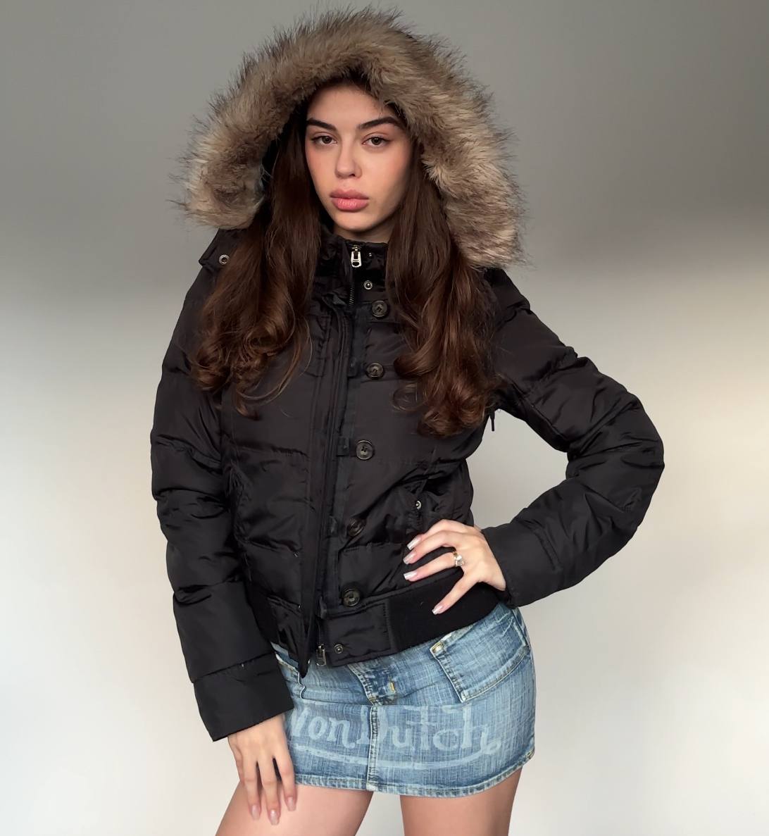 Abercrombie and Fitch puffer coat zip-jacket bomber with fur hood