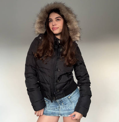 Abercrombie and Fitch puffer coat zip-jacket bomber with fur hood