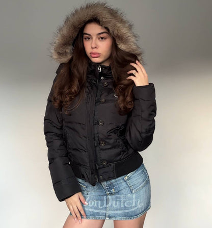 Abercrombie and Fitch puffer coat zip-jacket bomber with fur hood