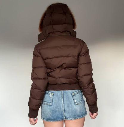 Phard puffer coat zip-jacket bomber with fur hood