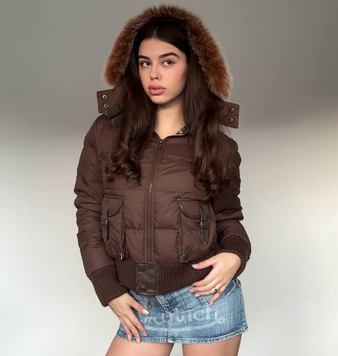 Phard puffer coat zip-jacket bomber with fur hood
