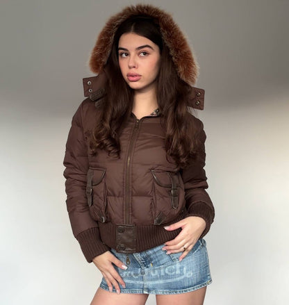 Phard puffer coat zip-jacket bomber with fur hood