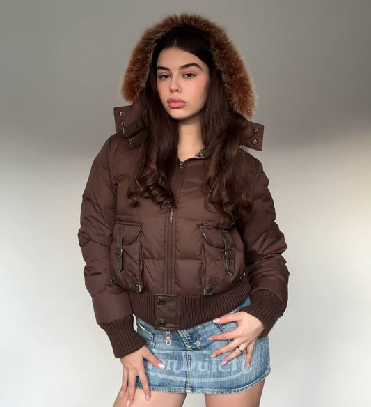 Phard puffer coat zip-jacket bomber with fur hood