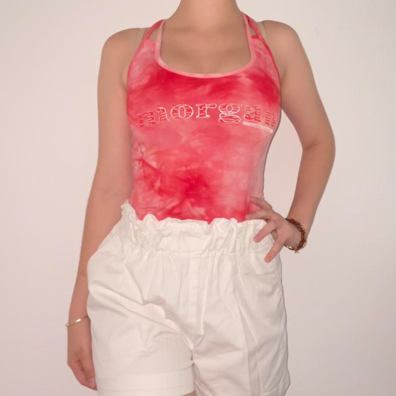 Morgan De Toi top with logo bright pink tie dye crop top with crossed straps on the back
