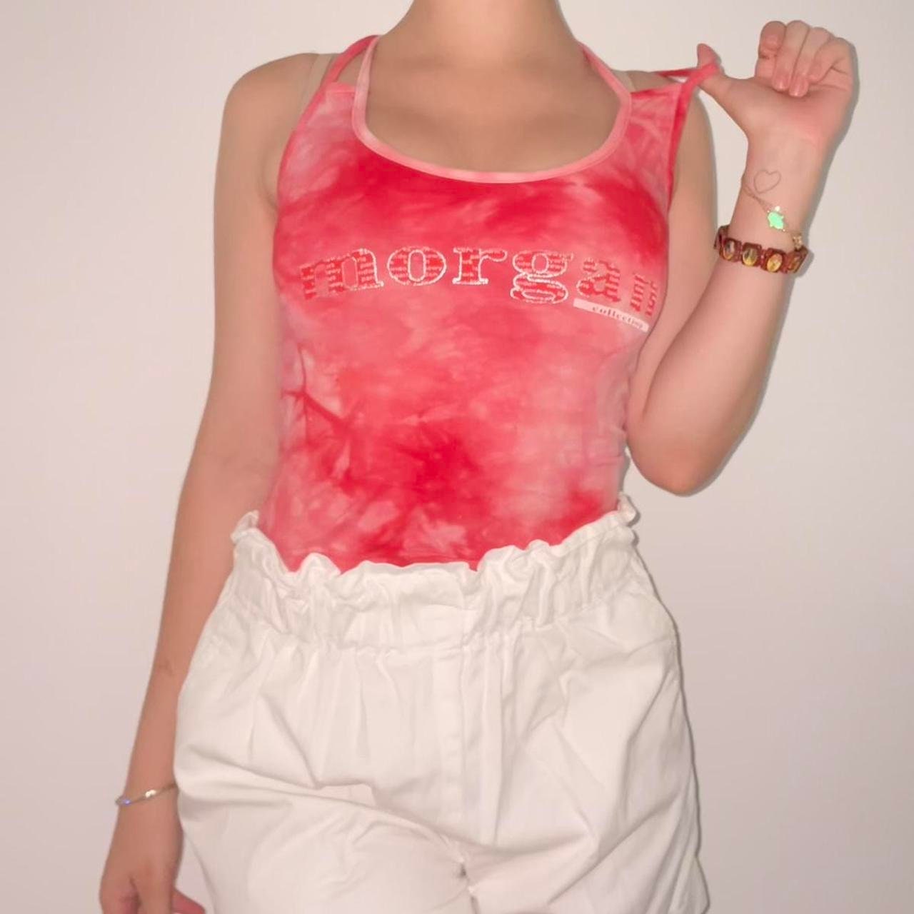 Morgan De Toi top with logo bright pink tie dye crop top with crossed straps on the back