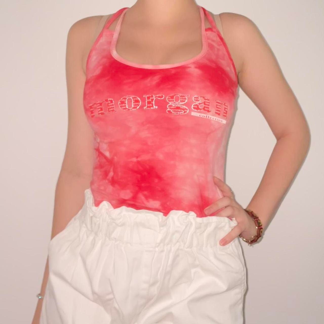 Morgan De Toi top with logo bright pink tie dye crop top with crossed straps on the back